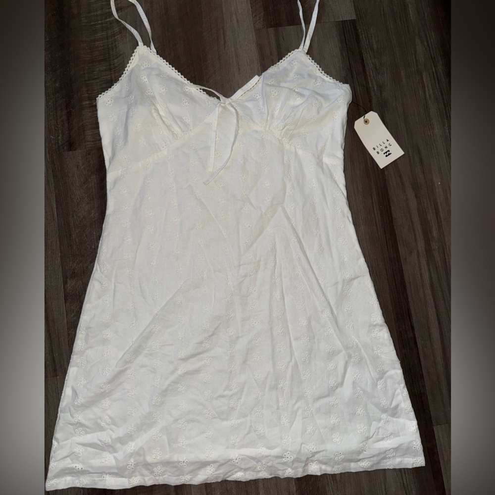 Billabong Women’s White Eyelet Slip Mini Dress